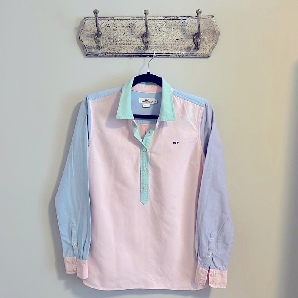 Vineyard Vines Pastel Oxford Popover Blouse